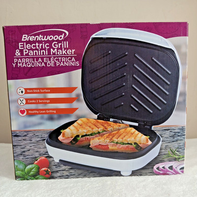  White Brentwood Electric Grill and Panini Maker Non -stick Surface 750 Watts 