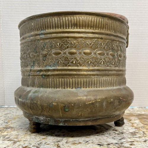 Antique brass & Copper handle firewood storage cooking pot footed planter