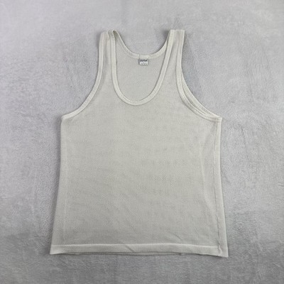 VTG 80's 70's Puritan White Sleeveless Tank Top Mesh Shirt Men's LG Combed