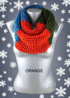 NEW! Womens Infinity Loop Scarf Orange Green Blue Stripe Chunky Warm Neckwear