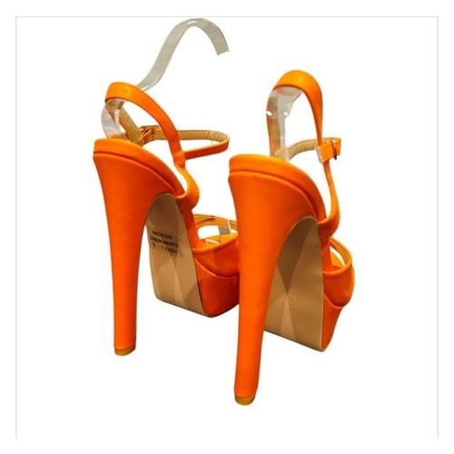 Talons hauts plateforme orange bout ouvert avec bride cheville - Photo 4/7