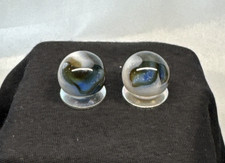 2 Vintage Vitro Agate Tri-Color Marble UV Deep Blue Brown White - .76" Shooter