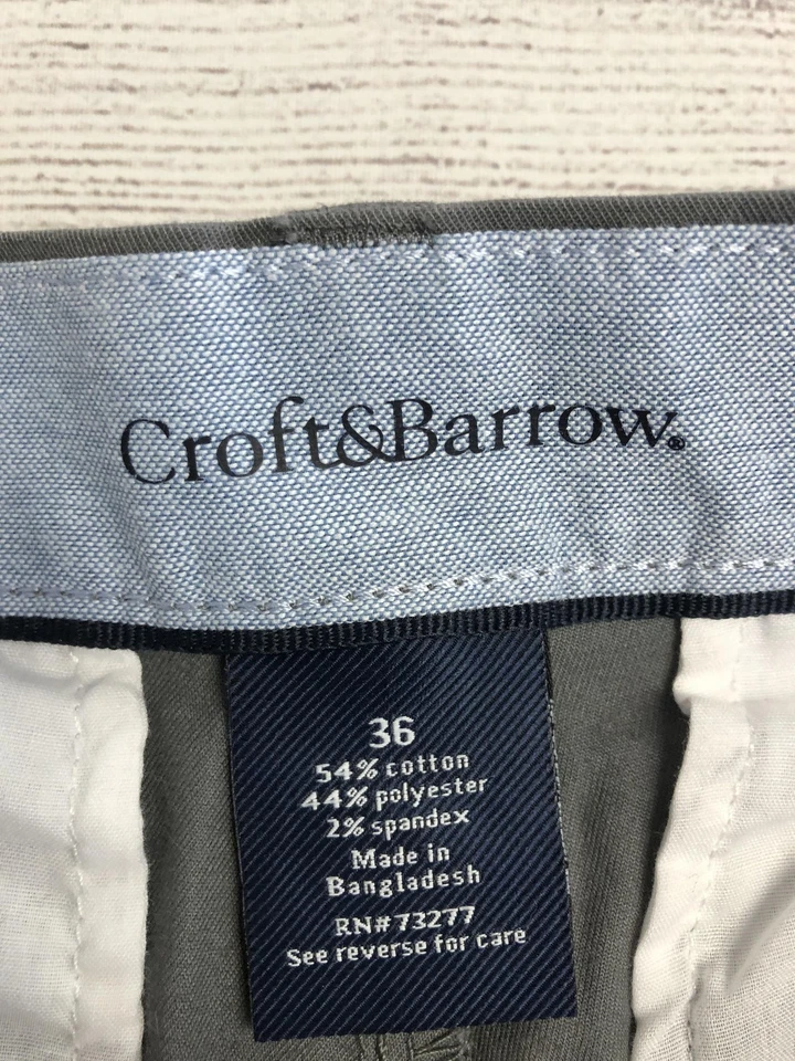 Pantalones Cortos Croft & Barrow Para Hombres 36 Gris Chino Frente Plano Elastizados Mezcla de Algodón Informales Foto 2 de 4