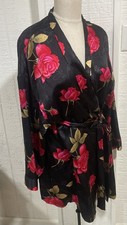 VICTORIA'S SECRET Silk Roses Floral Print Robe, Sz M/L Pockets Attached Belt EUC