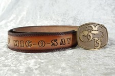 Tribe Of MIC-O-SAY Tooled Leather Belt & Honorary Brass Buckle BSA Boy Scouts