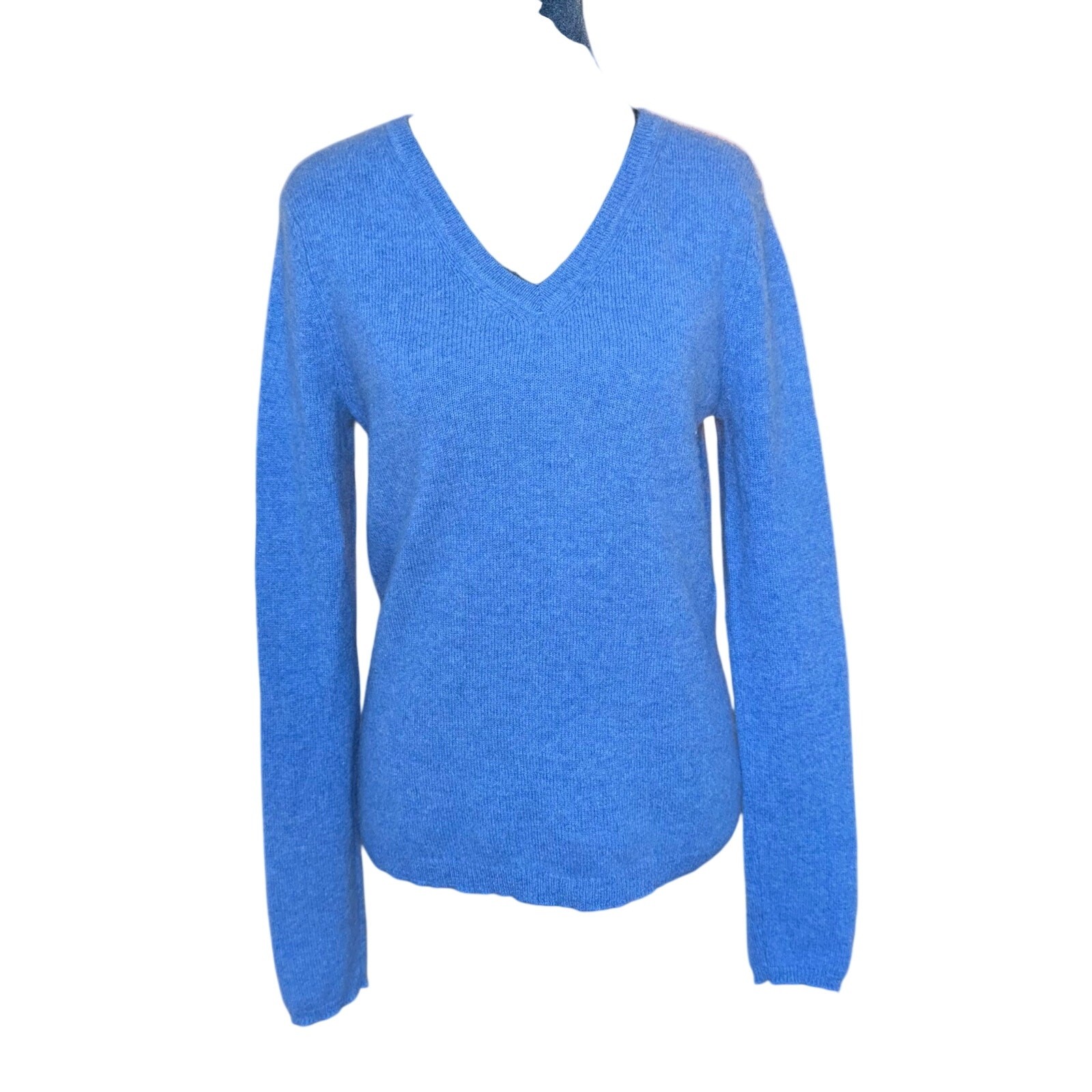 Adrienne Vittadini 100% 2-ply Cashmere Blue Sweater V-Neck Size Large