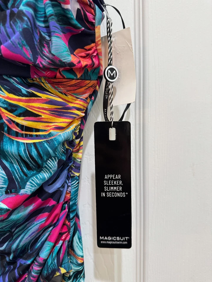 Traje de baño de una pieza Magicsuit by Miraclesuit 12 nuevo con etiquetas azul marino multi tropical acanalado Foto 2 de 4