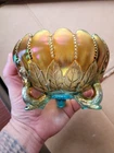 Pretty Northwood Aqua Opalescent Carnival Glass Leaf & Beads Rose Bowl