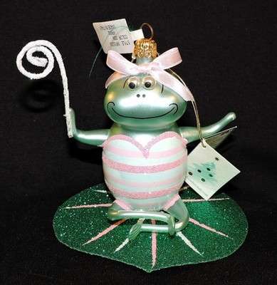 Vintage De Carlini Gigi Frog on Lilypad Glass Ornament Made in Italy / New