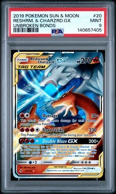 Pokemon PSA 9 MINT Reshiram & Charizard GX 20/214 Unbroken Bonds