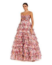 Mac Duggal Pink Multi Floral Cut Out Ruffle Layered Gown Size 6 398
