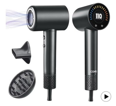 CONFU Professional Hair Dryer Black Digital Display Diffuser Attachments