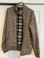 Brown Heathered Zip-Up Cardigan with Blanket Lining Mens Lg-fits like a Medium 