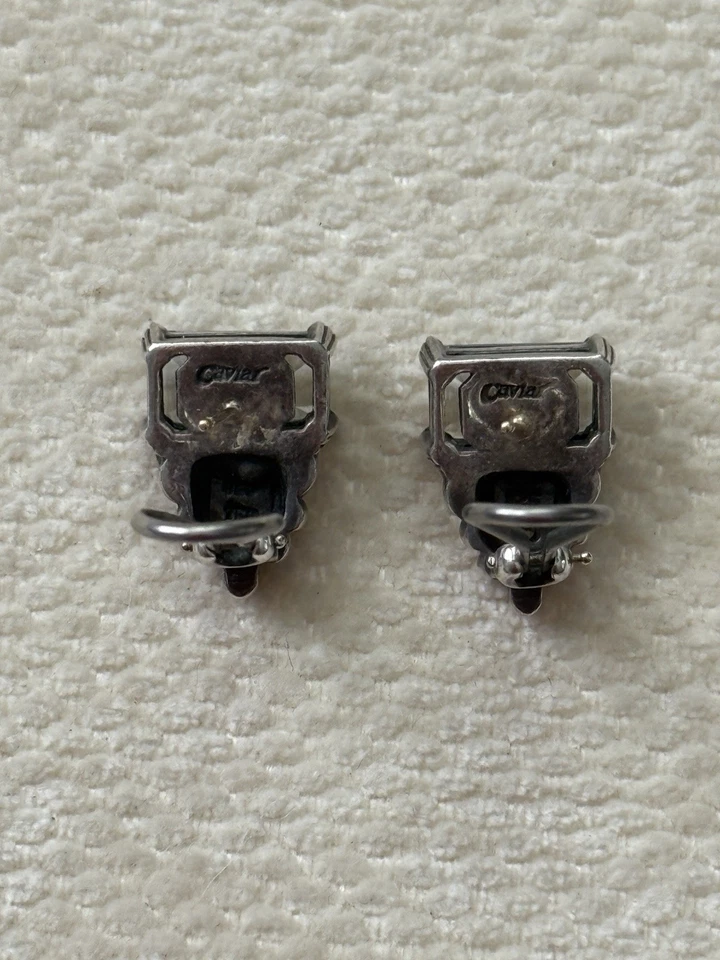 Pendientes perforados glaciar topacio oro 14K plata esterlina caviar Lagos raros Estate Foto 3 de 4