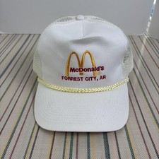 Vintage McDonald's Forrest City AR Hat Cap Snap Back White Trucker Rope Mens