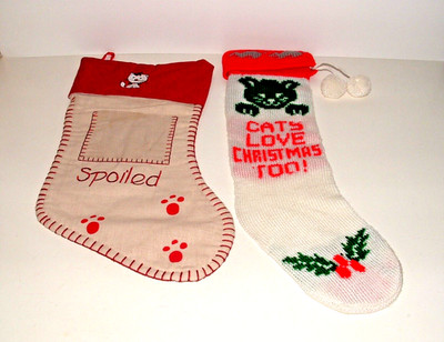 Cat Christmas Holiday Christmas Stockings (2), Two Different Designs, pre-owned