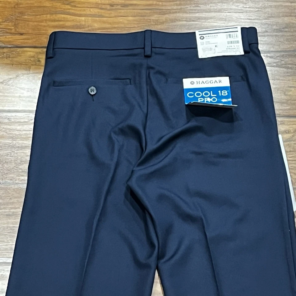 Haggar Cool 18 Pro Pants Mens 32x38 Golf Slacks Mens Classic Dress Navy Blue - Image 4 of 4