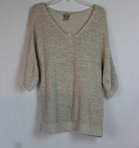 CHICO'S BEIGE LOOSE KNIT CROCHET SWEATER TOP SZ 1 EUC SF78 - Afbeelding 1 van 3