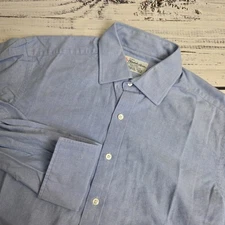Turnbull And Asser French Cuff Long Sleeve Button Up Shirt Mens Large Blue Heavy