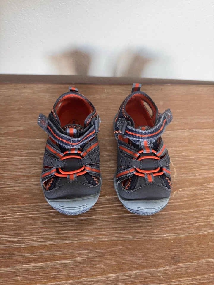 Stride Rite Bebé Niño Niño Niño Zapatos Talla 5.5W Azul y Naranja Sandalias Sin Corbata Foto 2 de 4
