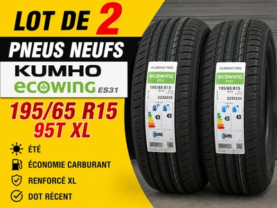 Lot de 2 pneus neufs 195/65 R15 95T XL KUMHO Ecowing ES31 ÉTÉ Économie carburant - Photo 1/2
