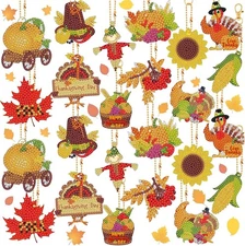 Outus 24 Pcs Thanksgiving Diamond Art Keychain Kit Fall 5D DIY Small, Rustic 