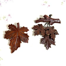 Carved Wood Maple Leaf Brooch Lot Black Forest Style Fall Jewelry Vintage