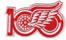 Detroit Red Wings 100th Anniversary Logo Embroidered 4in Iron / Sew-On Patch