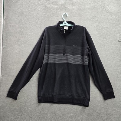 Travismathew Men Sweatshirt L Dark Gray Quarter-Zip Pullover Striped Activewear