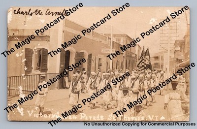 Marching Navy Sailors in Virgin Islands ''Victory on Parade'' RPPC St Thomas Photo