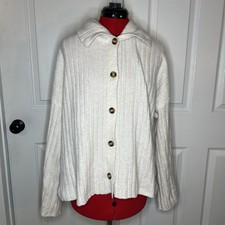 aerie unReal Ribbed Oversized Sweater Cardigan Ivory Collared Womens M