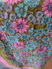 Handmade Bright Colorful 55x44 Quilt Floral Cottage Throw Wall Hanging USA