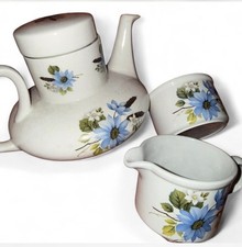 Vintage Teapot Jug and Bowl Set White with Blue Flowers Made In England