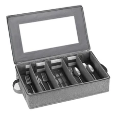 Flatware Utensil Storage Case, Silverware Storage Box Chest with Adjustable D...