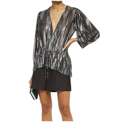 NWT IRO PARIS Darla Metallic Printed JerseyBlouse Black Silver sz38 Medium $330
