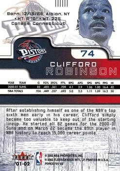 2001-02 Fleer Force #74 Clifford Robinson PISTONS - Image 2 of 2