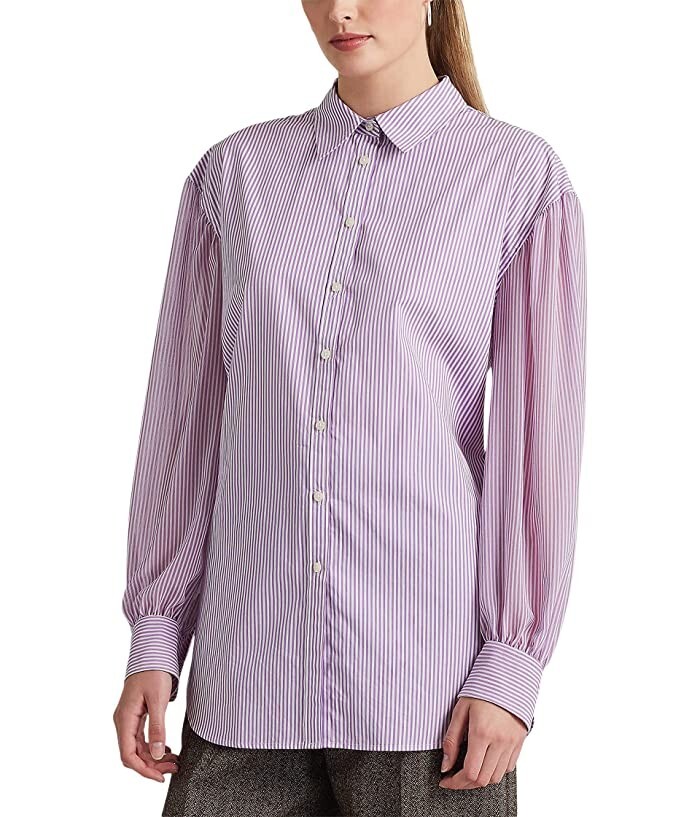 Ralph Lauren women's Purple Stripe Broadcloth Blouse Shirt