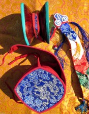5inch Xizang Kaiguang Traditional Damaru Hand Beat Drum Brocade Protective Shel