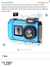 Upgraded 8K 70MP Underwater Camera with 32G Card, 33FT Camera Rugged Dustproof