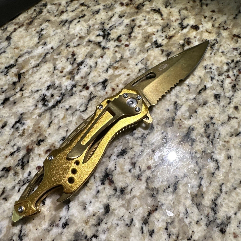 MTech Ballistic GOLD TITANIUM Spring Assisted Bottle Opener Folding Pocket Knife - Image 2 of 4