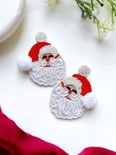 Handmade Seed Bead Earrings for Women-Stylish Quirky Santa Earring for Christmas