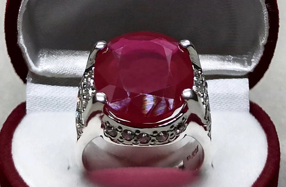 Big 25 Carat Deep Red Ruby Mens Ring Sterling Silver 925 Handmade Yaqoot Ring - Image 3 of 4
