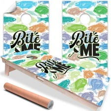 Bite Me Fishing Beach House Cornhole Decal for Boards Covers Sticker Vinyl Wraps