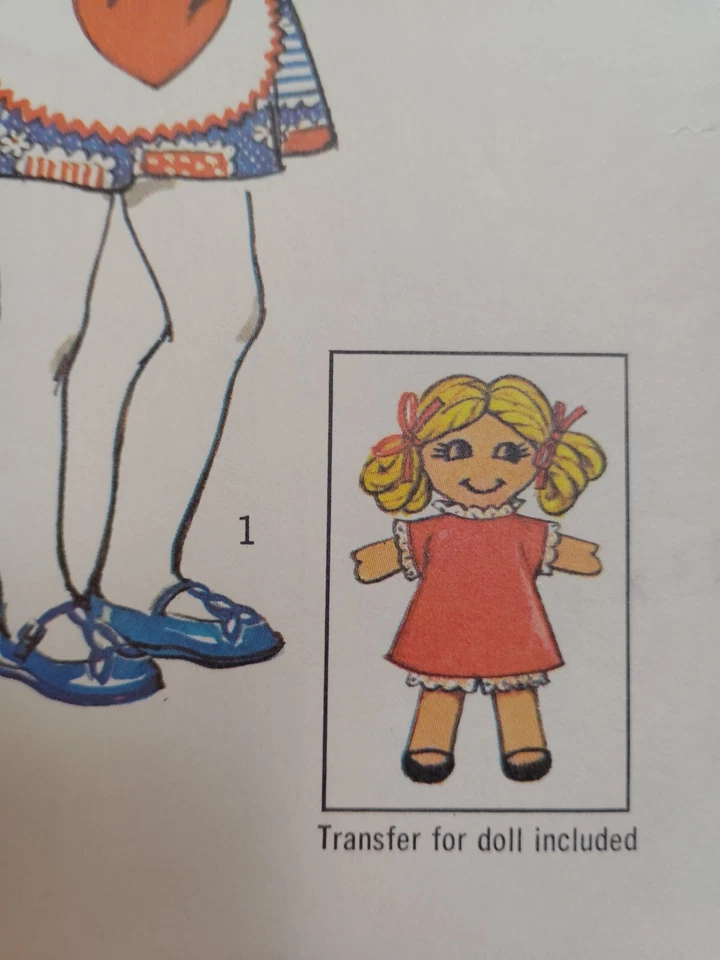 Dress Apron & Doll Girls 2 2T Simplicity 6684 Sewing Pattern & Transfer Cut VTG - Image 3 of 4