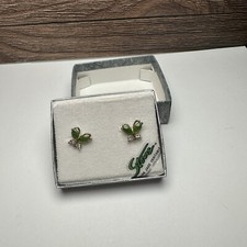 Storrs Green Genuine Jade Veritable Butterfly Gold Tone Stud Pierced Earrings