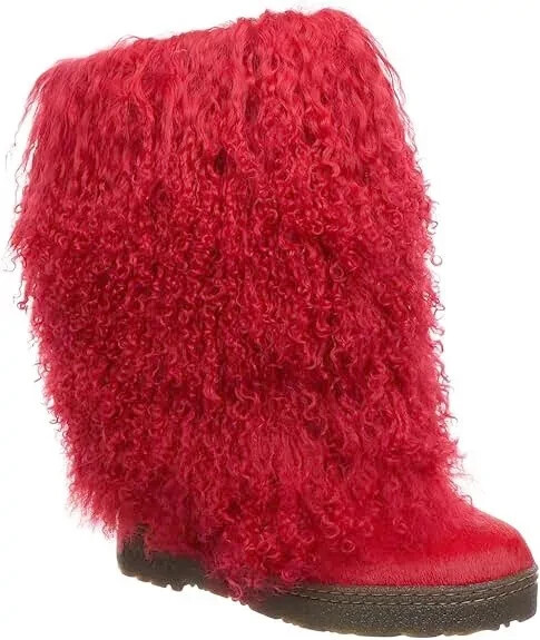 Bearpaw Boetis II Red Curly Lamb Fur Sherpa Boots Size 7