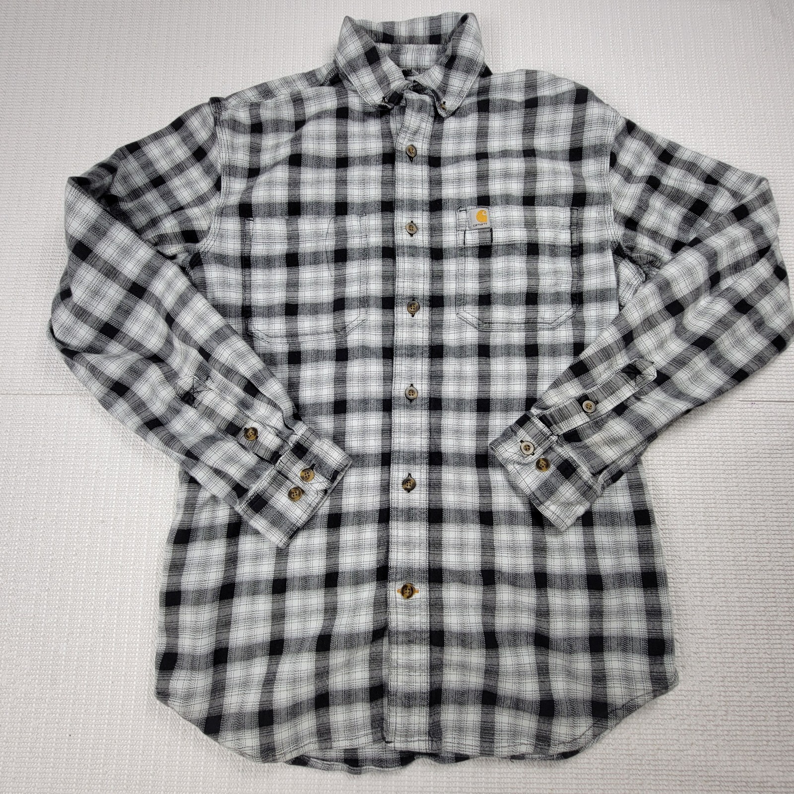 Carhartt Flannel Shirt Men's Size Small Black/White Plaid Fall School Outdoors-image