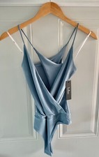 Women's Lulus Light Blue Cross Deep V Plunge Bodysuit Small - New With Tag