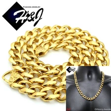24"MEN Stainless Steel  HEAVY 13x5mm Gold Plated Cuban Curb Chain Necklace*GN136
