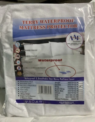 TERRY TOWELLING KING WATERPROOF NOISELESS MATTRESS PROTECTOR GRADE A STOCK C10